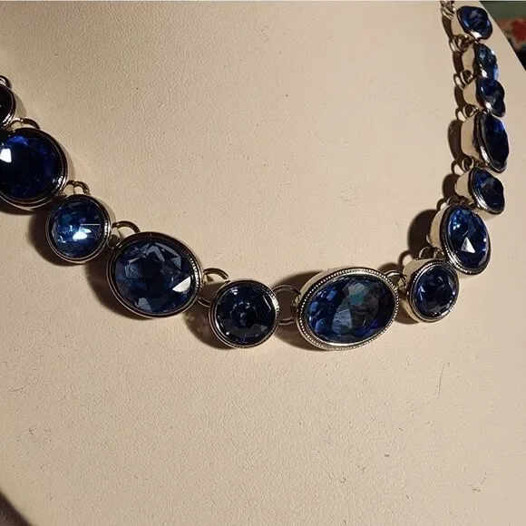 MONET Demi Parure Blue Rhinestone Necklace Vintage 18-inch - Picture 4 of 6